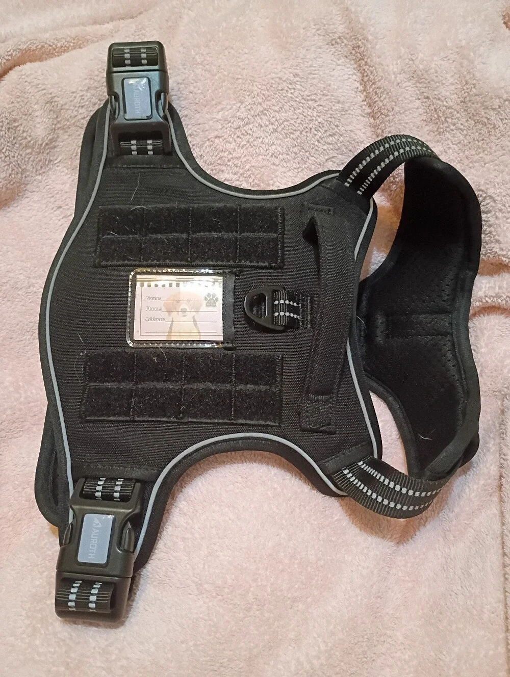 Black Tactical Dog Harness Vest with Reflective Trim